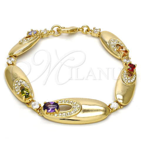 Oro Laminado Fancy Bracelet, Gold Filled Style with Multicolor Cubic Zirconia and White Crystal, Polished, Golden Finish, 03.59.0037.08 (14 MM Thickness, 8 Inches Length)