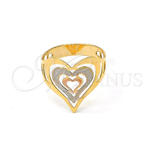 Gold Filled Ring — Elegant Ring Heart and Love Design Polished Tricolor — main product view — SKU 102954 | Oro Laminado anillo — Elegant Ring corazón and Love diseño pulido Tricolor — SKU 102954