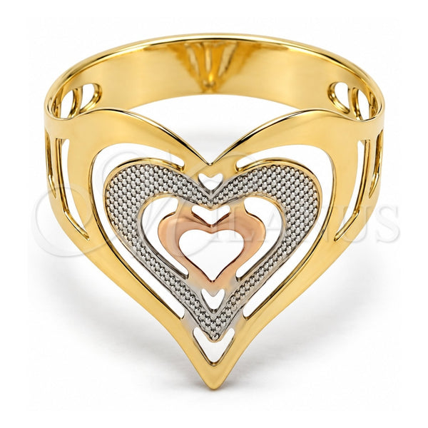 Oro Laminado Elegant Ring, Gold Filled Style Heart and Love Design, Polished, Tricolor, 117.018.09 (Size 9)