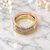 Oro Laminado Multi Stone Ring, Gold Filled Style Triple Design, with White Cubic Zirconia, Polished, Tricolor, 01.99.0003.09 (Size 9)
