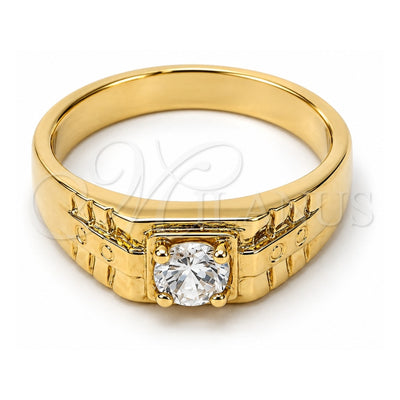 Oro Laminado Mens Ring, Gold Filled Style with White Cubic Zirconia, Diamond Cutting Finish, Golden Finish, 5.175.021.08 (Size 8)