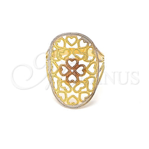 Gold Filled Ring — Elegant Ring Heart and Love Design Polished Tricolor — main product view — SKU 103065 | Oro Laminado anillo — Elegant Ring corazón and Love diseño pulido Tricolor — SKU 103065