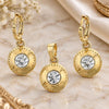 Oro Laminado Earring and Pendant Adult Set, Gold Filled Style with White Crystal, Diamond Cutting Finish, Golden Finish, 10.150.0031.2