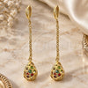 Oro Laminado Long Earring, Gold Filled Style Teardrop Design, with Multicolor Crystal, Polished, Golden Finish, 02.150.0007