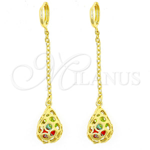 Gold Filled Ring — Long Earring Teardrop Design with Multicolor Crystal Polished — main product view — SKU 103147 | Oro Laminado anillo — Long Earring Teardrop diseño with Multicolor cristal pulido — SKU 103147