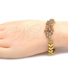 Oro Laminado Fancy Bracelet, Gold Filled Style Flower and Leaf Design, with Garnet and White Cubic Zirconia for wholesale, additional product view 3