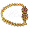 Oro Laminado Fancy Bracelet, Gold Filled Style Flower and Leaf Design, with Garnet and White Cubic Zirconia, Polished, Golden Finish, 03.206.0017.07 (07 MM Thickness, 7 Inches Length)