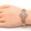 Oro Laminado Fancy Bracelet, Gold Filled Style Flower and Leaf Design, with White Cubic Zirconia, Polished, Golden Finish, 03.205.0019.07 (09 MM Thickness, 7 Inches Length)
