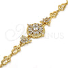 Oro Laminado Fancy Bracelet, Gold Filled Style Flower and Leaf Design, with White Cubic Zirconia, Polished, Golden Finish, 03.205.0019.07 (09 MM Thickness, 7 Inches Length)