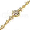 Oro Laminado Fancy Bracelet, Gold Filled Style Flower and Leaf Design, with White Cubic Zirconia, Polished, Golden Finish, 03.205.0019.07 (09 MM Thickness, 7 Inches Length)