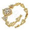 Oro Laminado Fancy Bracelet, Gold Filled Style Flower and Leaf Design, with White Cubic Zirconia, Polished, Golden Finish, 03.205.0019.07 (09 MM Thickness, 7 Inches Length)
