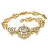 Oro Laminado Fancy Bracelet, Gold Filled Style Flower and Leaf Design, with White Cubic Zirconia, Polished, Golden Finish, 03.205.0019.07 (09 MM Thickness, 7 Inches Length)