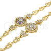 Oro Laminado Fancy Bracelet, Gold Filled Style Flower and Leaf Design, with White Cubic Zirconia, Polished, Golden Finish, 03.205.0019.07 (09 MM Thickness, 7 Inches Length)