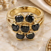 Oro Laminado Multi Stone Ring, Gold Filled Style Flower Design, with Black Cubic Zirconia, Polished, Golden Finish, 5.171.021.07 (Size 7)