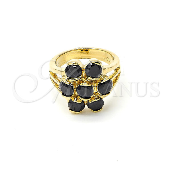 Gold Filled Ring — Multi Stone Ring Flower Design with Black Cubic — main product view — SKU 103334 | Oro Laminado anillo — Multi Stone Ring flor diseño with negro Cubic — SKU 103334