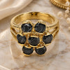 Oro Laminado Multi Stone Ring, Gold Filled Style Flower Design, with Black Cubic Zirconia, Polished, Golden Finish, 5.171.021.08 (Size 8)