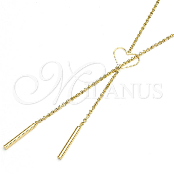 Oro Laminado Fancy Necklace, Gold Filled Style Heart and Rolo Design, Polished, Golden Finish, 04.63.1279.36 (36 Inches Length)