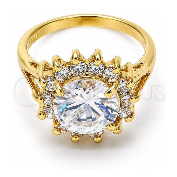 Oro Laminado Multi Stone Ring, Gold Filled Style Cluster Design, with White Cubic Zirconia, Polished, Golden Finish, 5.176.054.08 (Size 8)