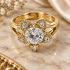 Oro Laminado Multi Stone Ring, Gold Filled Style Flower Design, with White Cubic Zirconia, Polished, Golden Finish, 5.169.015.08 (Size 8)