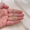 Oro Laminado Pendant Necklace, Gold Filled Style Mom and Heart Design, with White Cubic Zirconia, Polished, Golden Finish, 04.156.0089.1.18 (01 MM Thickness, 18 Inches Length)