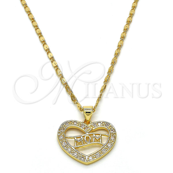 Oro Laminado Pendant Necklace, Gold Filled Style Mom and Heart Design, with White Cubic Zirconia, Polished, Golden Finish, 04.156.0089.1.18 (01 MM Thickness, 18 Inches Length)