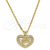 Oro Laminado Pendant Necklace, Gold Filled Style Mom and Heart Design, with White Cubic Zirconia, Polished, Golden Finish, 04.156.0089.1.18 (01 MM Thickness, 18 Inches Length)