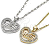 Oro Laminado Pendant Necklace, Gold Filled Style Mom and Heart Design, with White Cubic Zirconia, Polished, Golden Finish, 04.156.0089.1.18 (01 MM Thickness, 18 Inches Length)