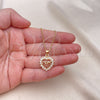 Oro Laminado Pendant Necklace, Gold Filled Style Mom and Heart Design, with White Cubic Zirconia, Polished, Golden Finish, 04.63.1274.18 (01 MM Thickness, 18 Inches Length)