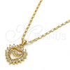 Oro Laminado Pendant Necklace, Gold Filled Style Mom and Heart Design, with White Cubic Zirconia, Polished, Golden Finish, 04.63.1274.18 (01 MM Thickness, 18 Inches Length)