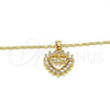 Oro Laminado Pendant Necklace, Gold Filled Style Mom and Heart Design, with White Cubic Zirconia, Polished, Golden Finish, 04.63.1274.18 (01 MM Thickness, 18 Inches Length)
