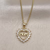 Oro Laminado Pendant Necklace, Gold Filled Style Mom and Heart Design, with White Cubic Zirconia, Polished, Golden Finish, 04.63.1274.18 (01 MM Thickness, 18 Inches Length)