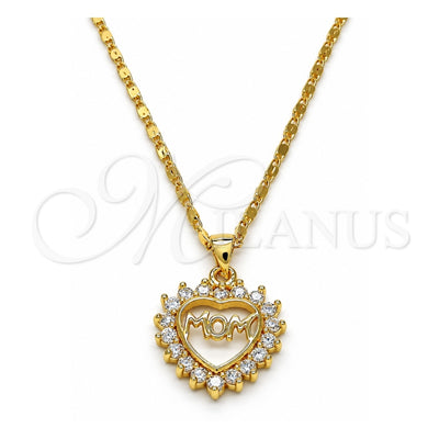 Oro Laminado Pendant Necklace, Gold Filled Style Mom and Heart Design, with White Cubic Zirconia, Polished, Golden Finish, 04.63.1274.18 (01 MM Thickness, 18 Inches Length)