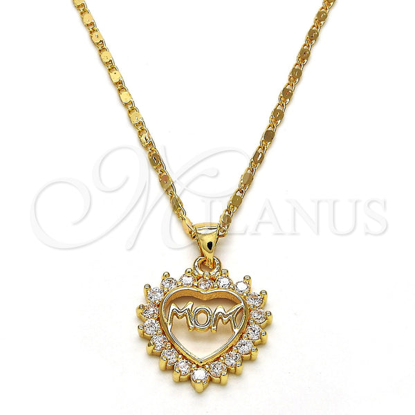 Gold Filled Necklace — Pendant Necklace Mom and Heart Design with White — main product view — SKU 103514 | Oro Laminado collar — Pendant Necklace Mom and corazón diseño with blanco — SKU 103514