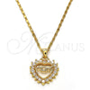 Oro Laminado Pendant Necklace, Gold Filled Style Mom and Heart Design, with White Cubic Zirconia, Polished, Golden Finish, 04.63.1274.18 (01 MM Thickness, 18 Inches Length)