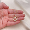 Oro Laminado Pendant Necklace, Gold Filled Style Mom and Heart Design, with White Micro Pave and White Cubic Zirconia, Polished, Golden Finish, 04.63.1276.18 (01 MM Thickness, 18 Inches Length)