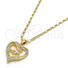 Oro Laminado Pendant Necklace, Gold Filled Style Mom and Heart Design, with White Micro Pave and White Cubic Zirconia, Polished, Golden Finish, 04.63.1276.18 (01 MM Thickness, 18 Inches Length)
