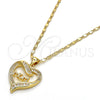 Oro Laminado Pendant Necklace, Gold Filled Style Mom and Heart Design, with White Micro Pave and White Cubic Zirconia, Polished, Golden Finish, 04.63.1276.18 (01 MM Thickness, 18 Inches Length)