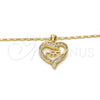 Oro Laminado Pendant Necklace, Gold Filled Style Mom and Heart Design, with White Micro Pave and White Cubic Zirconia, Polished, Golden Finish, 04.63.1276.18 (01 MM Thickness, 18 Inches Length)