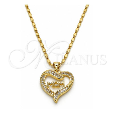 Oro Laminado Pendant Necklace, Gold Filled Style Mom and Heart Design, with White Micro Pave and White Cubic Zirconia, Polished, Golden Finish, 04.63.1276.18 (01 MM Thickness, 18 Inches Length)