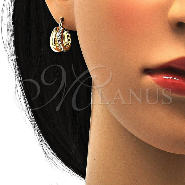 Gold Filled Hoop Earrings — Huggie Hoop with White Crystal Polished 02. — alternate product view — SKU 103523 | Oro Laminado aretes de aro — Huggie Hoop with cristal blanco pulido 02. — SKU 103523