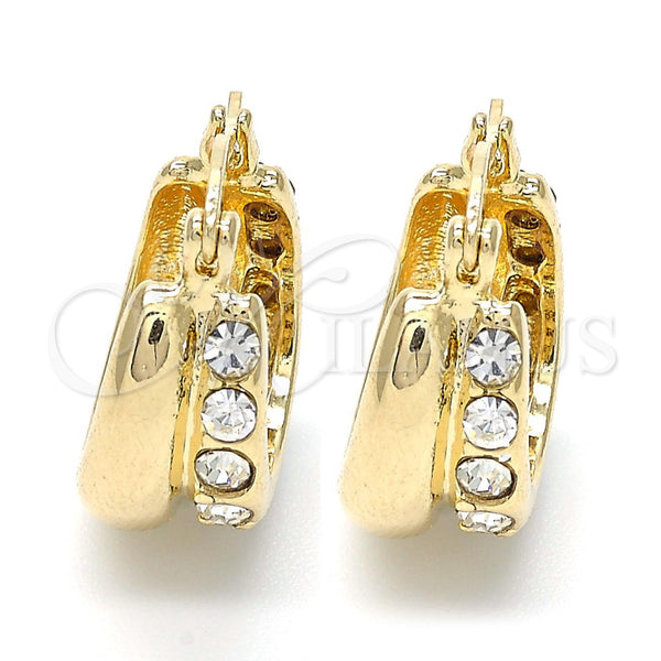 Gold Filled Hoop Earrings — Huggie Hoop with White Crystal Polished 02. — main product view — SKU 103523 | Oro Laminado aretes de aro — Huggie Hoop with cristal blanco pulido 02. — SKU 103523