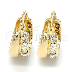 Gold Filled Hoop Earrings — Huggie Hoop with White Crystal Polished 02. — main product view — SKU 103523 | Oro Laminado aretes de aro — Huggie Hoop with cristal blanco pulido 02. — SKU 103523