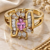 Oro Laminado Multi Stone Ring, Gold Filled Style Baguette and Cluster Design, with Rhodolite and White Cubic Zirconia, Polished, Golden Finish, 5.170.003.09 (Size 9)