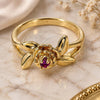 Oro Laminado Elegant Ring, Gold Filled Style Flower and Leaf Design, with Rhodolite Cubic Zirconia, Polished, Golden Finish, 5.172.021.08 (Size 8)