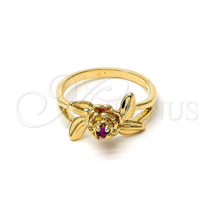 Gold Filled Ring — Elegant Ring Flower and Leaf Design with Rhodolite — main product view — SKU 103595 | Oro Laminado anillo — Elegant Ring flor and Leaf diseño with Rhodolite — SKU 103595