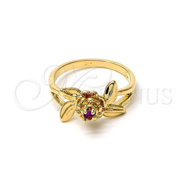 Gold Filled Ring — Elegant Ring Flower and Leaf Design with Rhodolite — main product view — SKU 103596 | Oro Laminado anillo — Elegant Ring flor and Leaf diseño with Rhodolite — SKU 103596