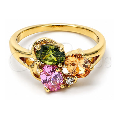 Oro Laminado Multi Stone Ring, Gold Filled Style with Multicolor Cubic Zirconia, Polished, Golden Finish, 5.172.003.08 (Size 8)