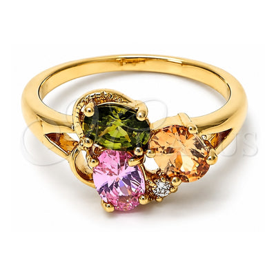 Oro Laminado Multi Stone Ring, Gold Filled Style with Multicolor Cubic Zirconia, Polished, Golden Finish, 5.172.003.09 (Size 9)