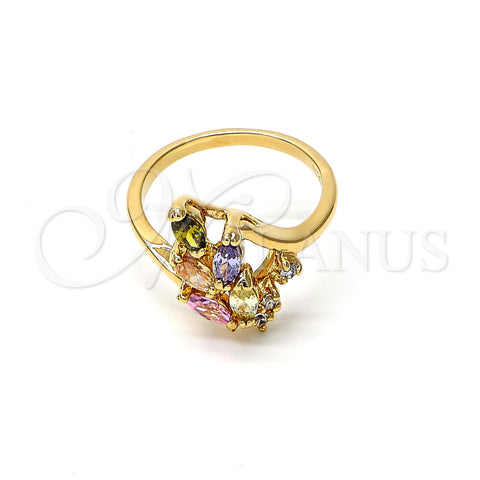 Oro Laminado Multi Stone Ring, Gold Filled Style Cluster Design, with Multicolor and White Cubic Zirconia, Polished, Golden Finish, 5.172.006.08 (Size 8)