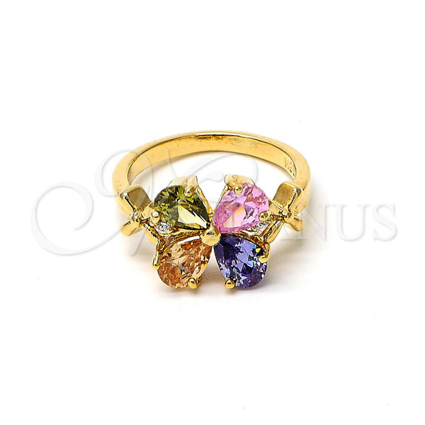 Gold Filled Ring — Multi Stone Ring Flower Design with Multicolor and — main product view — SKU 103619 | Oro Laminado anillo — Multi Stone Ring flor diseño with Multicolor and — SKU 103619